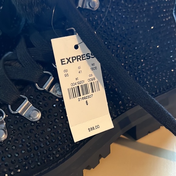 Express Black Sequin Combat Boots - Picture 6 of 9
